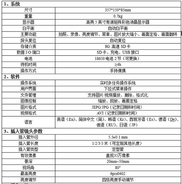 亞泰光電2017新研發(fā)的WIE-L便攜式內(nèi)窺鏡重量僅重0.7kg，主要功能有拍照、錄像、亮度調(diào)節(jié)
畫面定格等